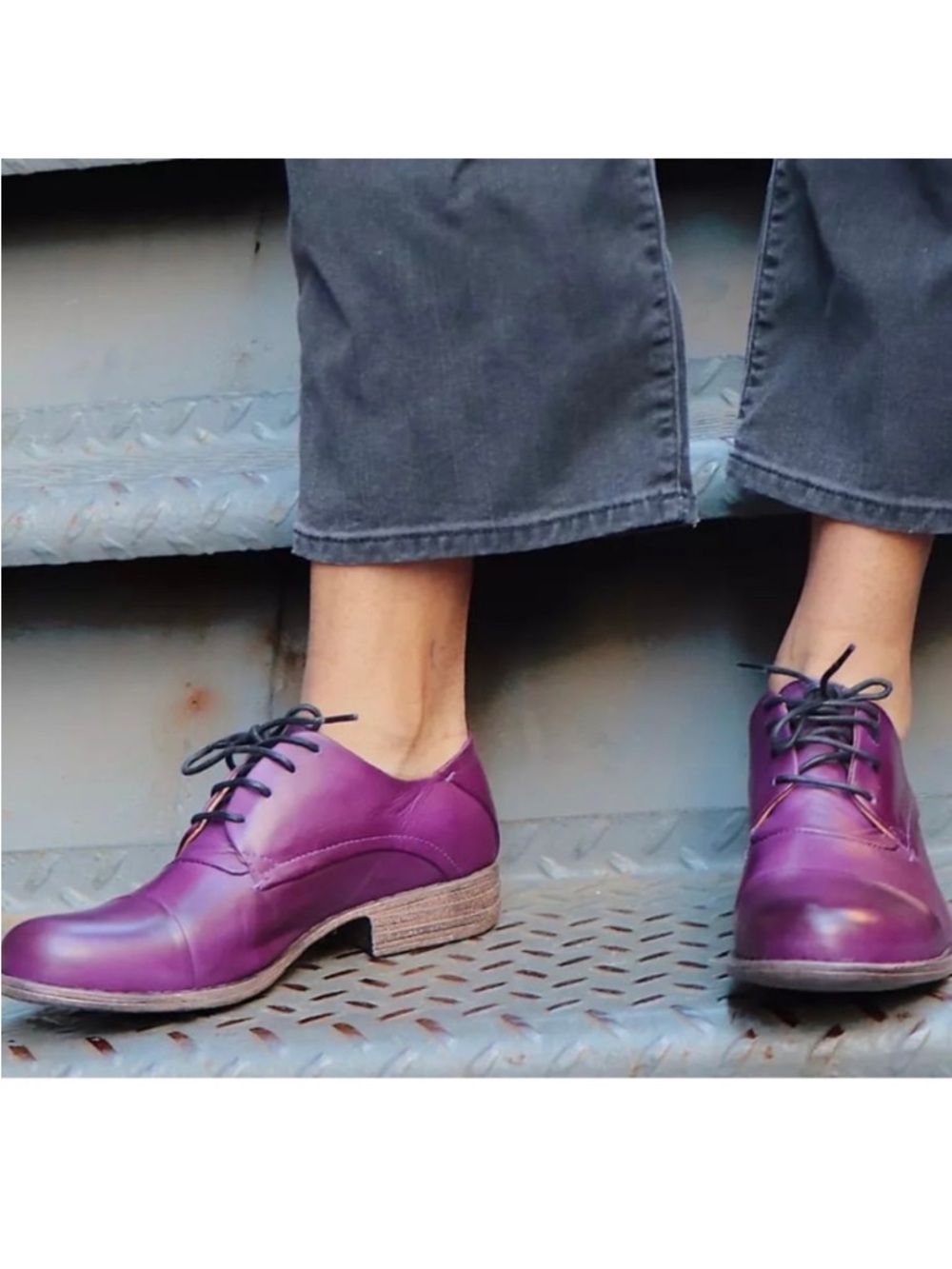 Miz Mooz Letty Eggplant Purple Leather Lace-Up Oxford Shoes - Picture 2 of 12